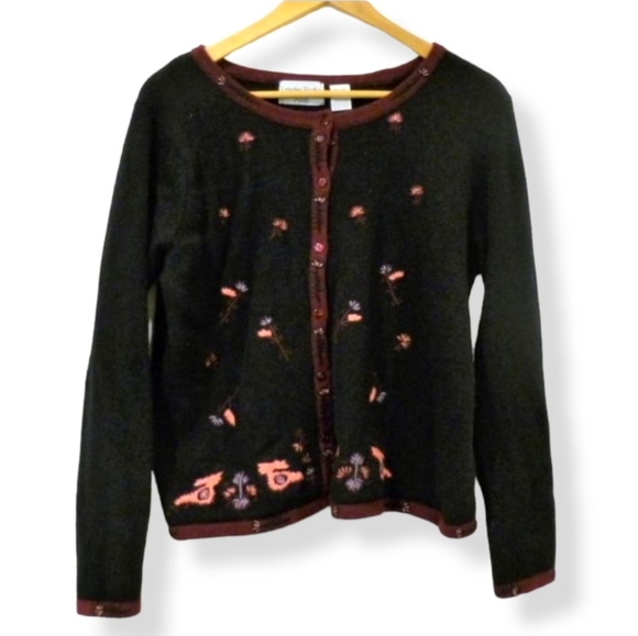 VINTAGE 1990's Lambswool Embroidered Cardigan - Picture 1 of 10